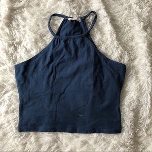 Blue high neck crop tank